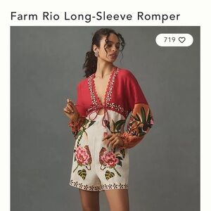 Farm Rio Anthropologie Long Sleeve Romper Shorts Top  XL New NWT RARE GORGEOUS